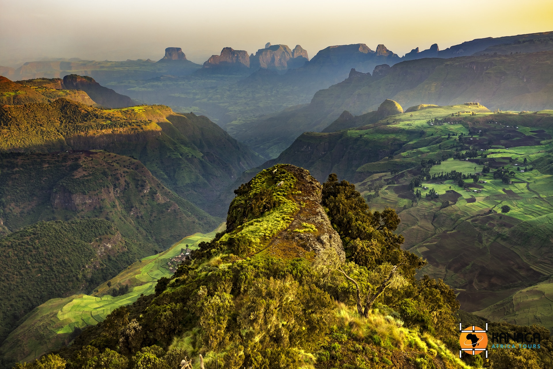 Panoramic mountain scenery across the Simien Mountains