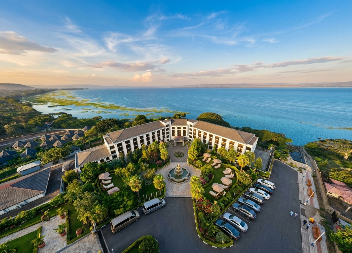 Lakeside Ethiopian resort viewed from above